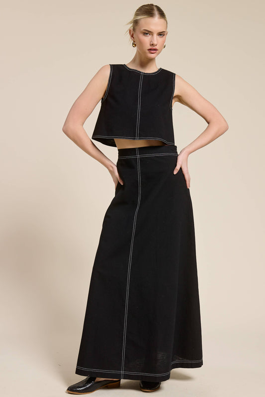 Contrast Stitch Linen Two Piece Set