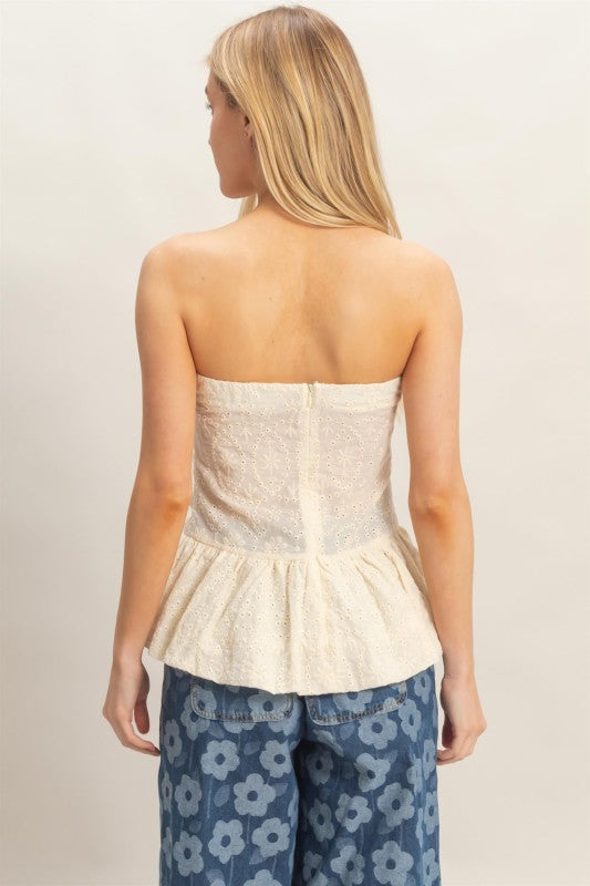 Floral Eyelet Peplum Tube Top