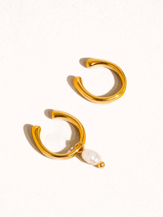 Talon 18K Gold Non-Tarnish Pearl Hoop Ear Cuff: Yellow Gold