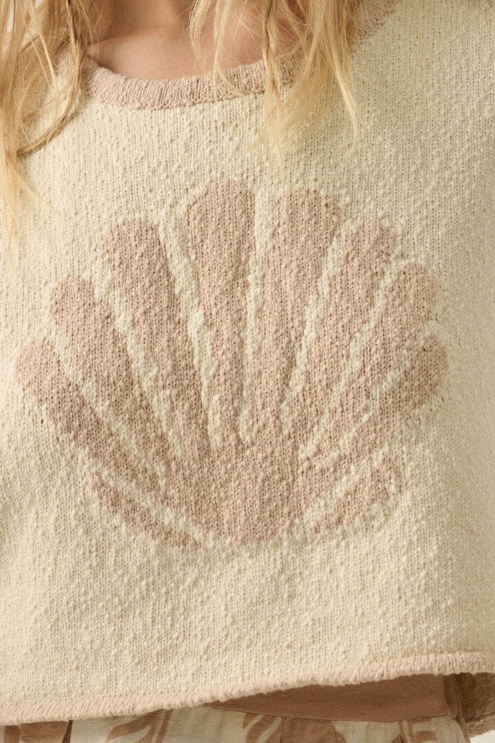 Seashell Jacquard-Knit Cropped Sweater Tank Top