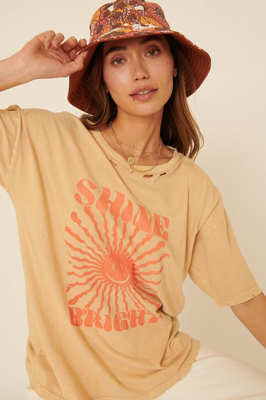 Shine Bright Distressed Mineral-Wash Graphic Tee