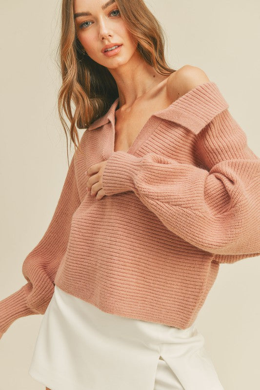 Kelsie Long Sleeve Collar Knit Sweater