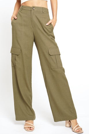Highline Wide Leg Cargo Pocket Woven Pants