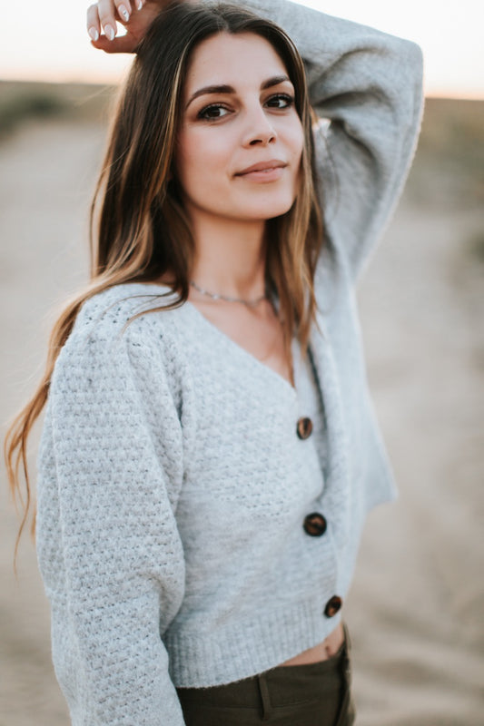 V-Neck Cropped Sweater Cardigan with Buttons
