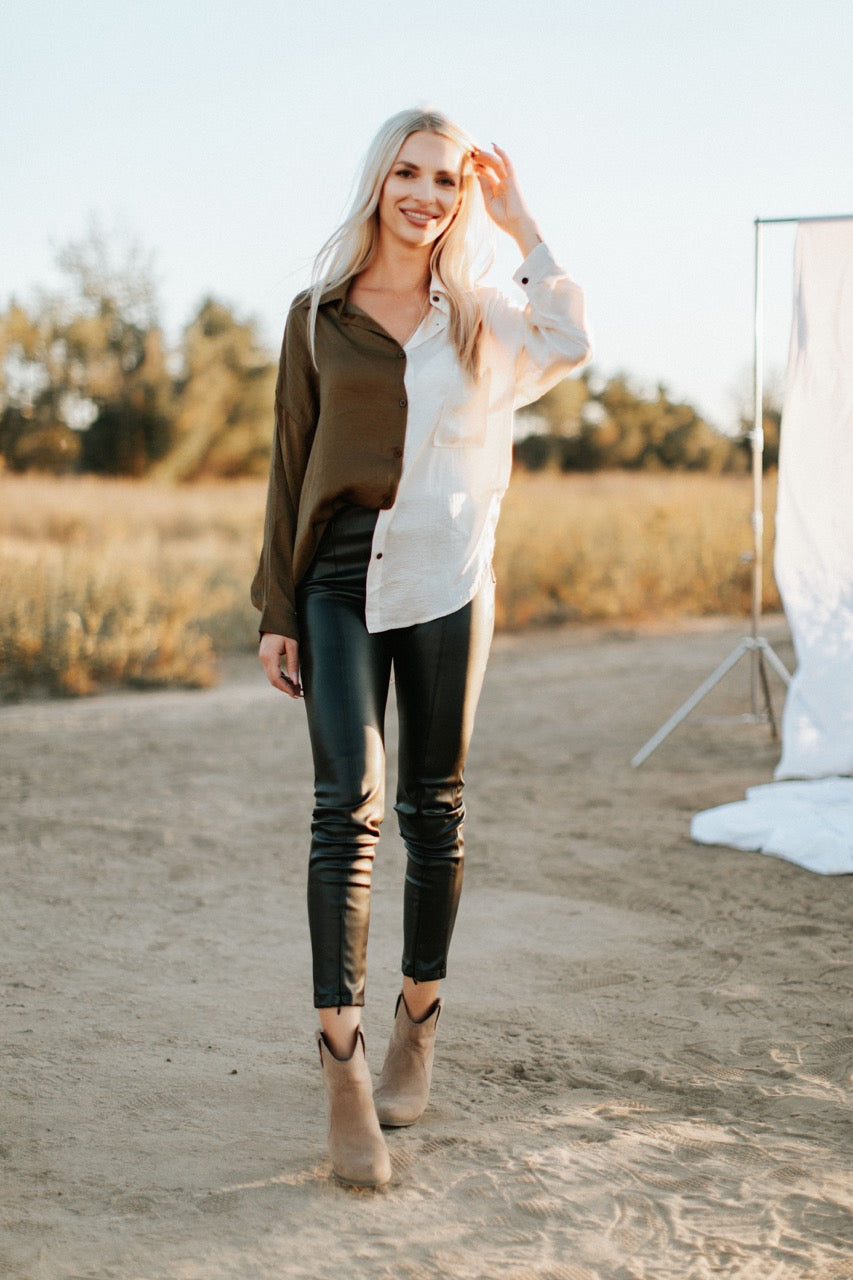 Faux Leather Pants With Zipper