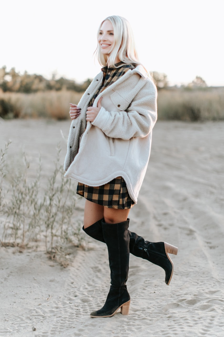 Faux Suede and Shearling Button-Down Jacket