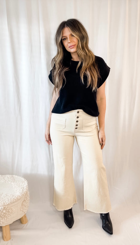 Contrast Buttons Stretch Twill Pants