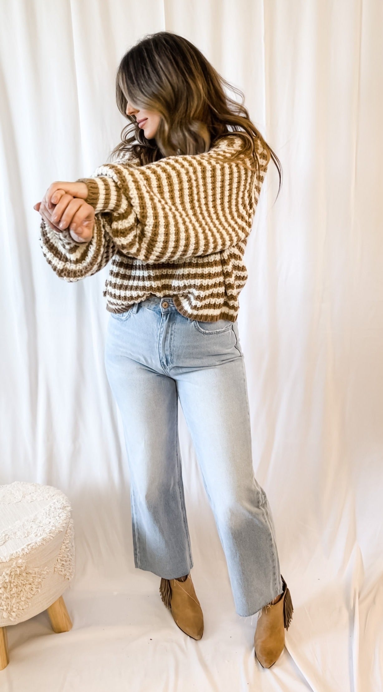 Belmont Striped Cropped Knit Sweater - Taupe
